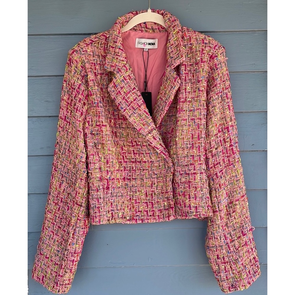 Fashion Nova Tanya Metallic Tweed Cropped Blazer